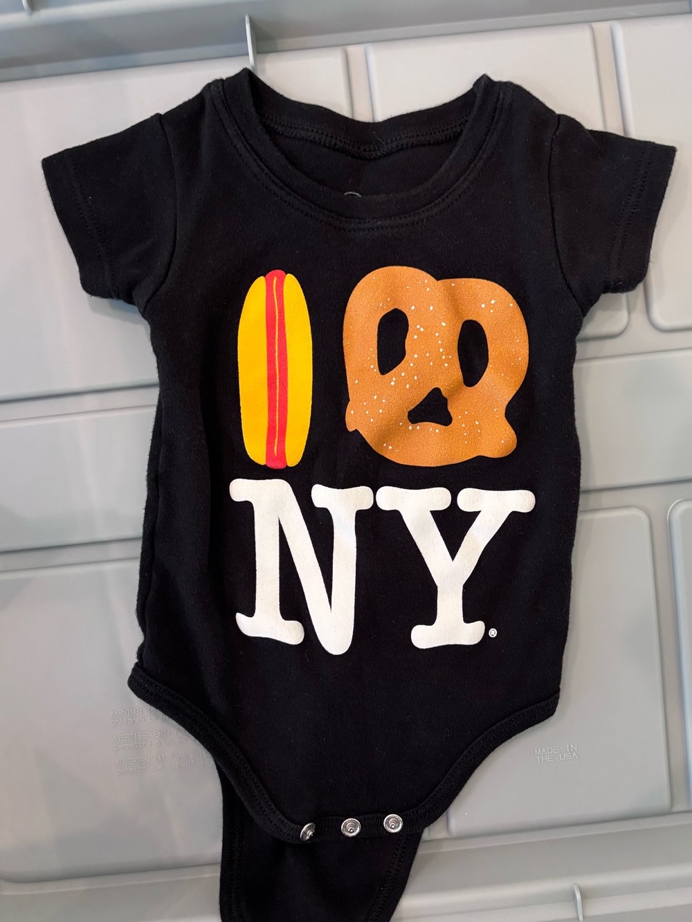 Baby Black NY One-Piece Bodysuit with Pretzel & Hot Dog